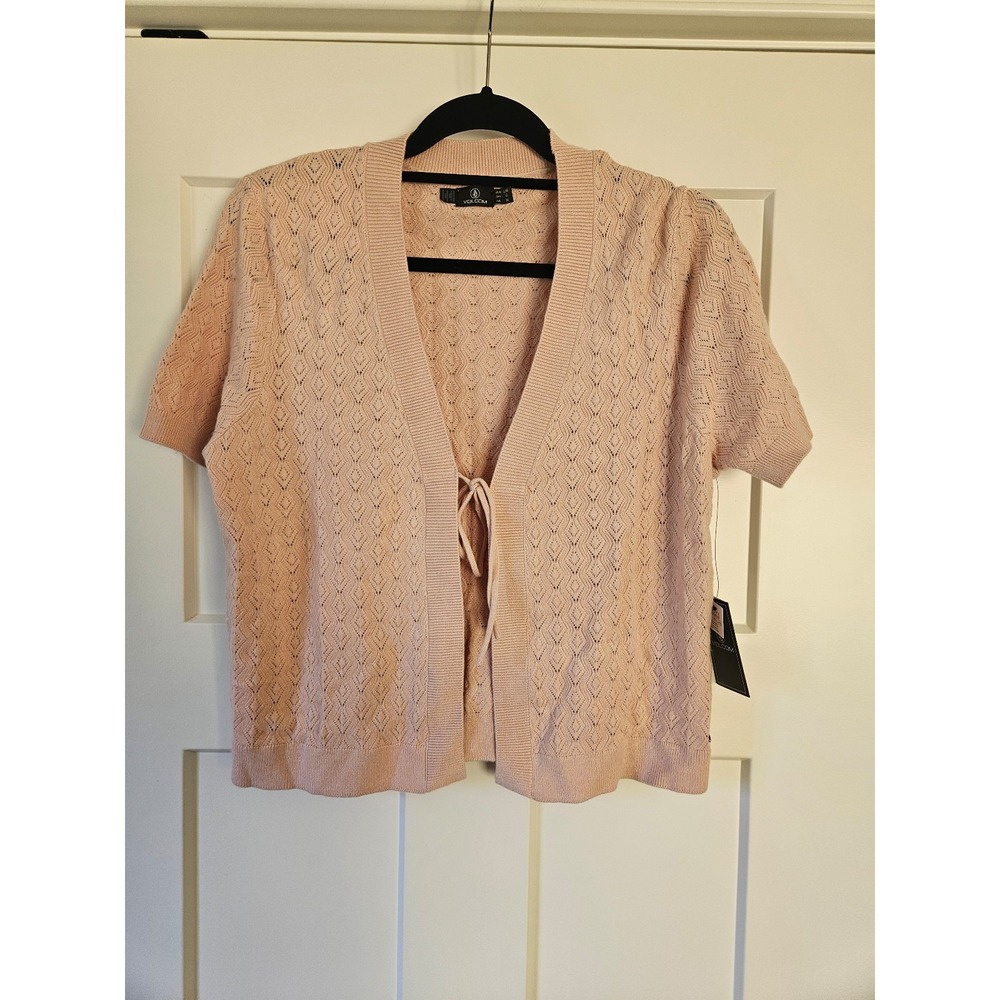 Volcom light pink tie front cardigan sweater NWT size large super soft